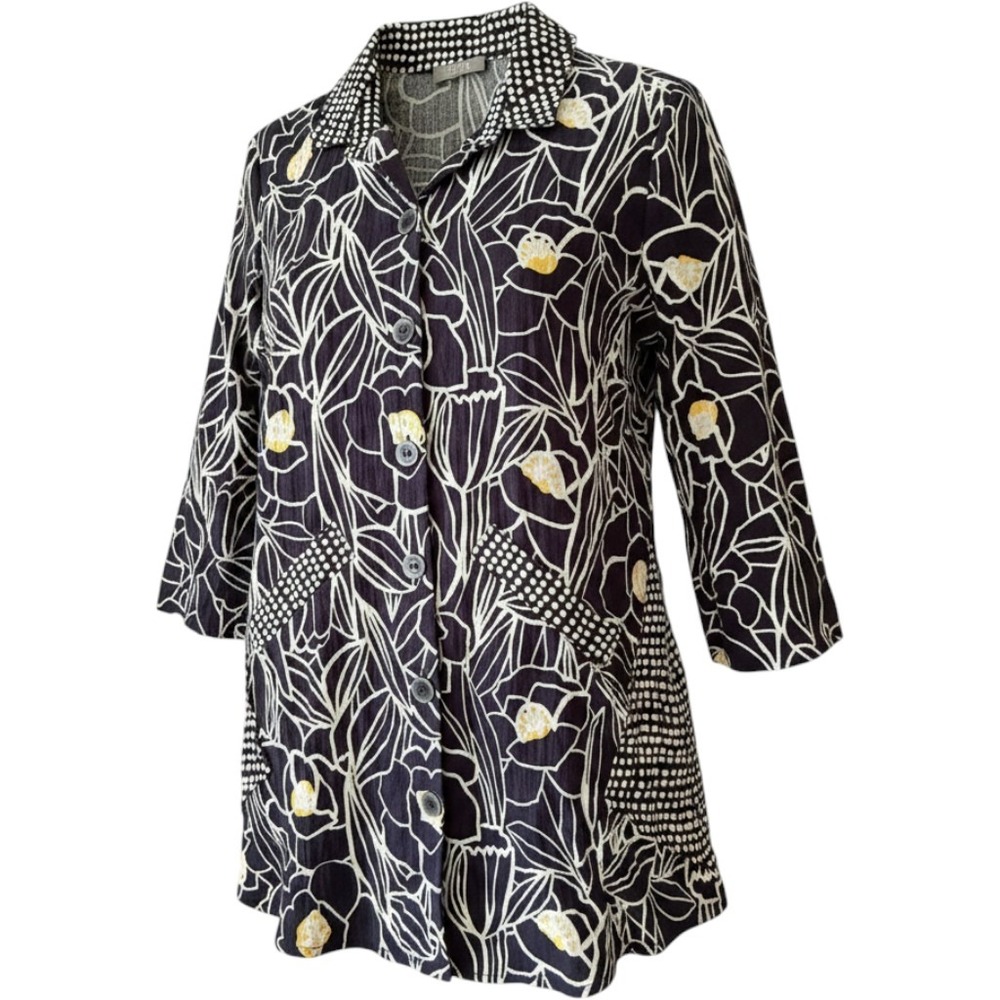 Habitat Button Front Tunic Women Floral Polka Dot Size S Art to Wear Lagenlook